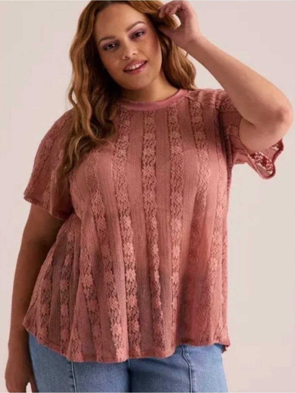 Torrid Festi Dusty Rose Lace Top 2x